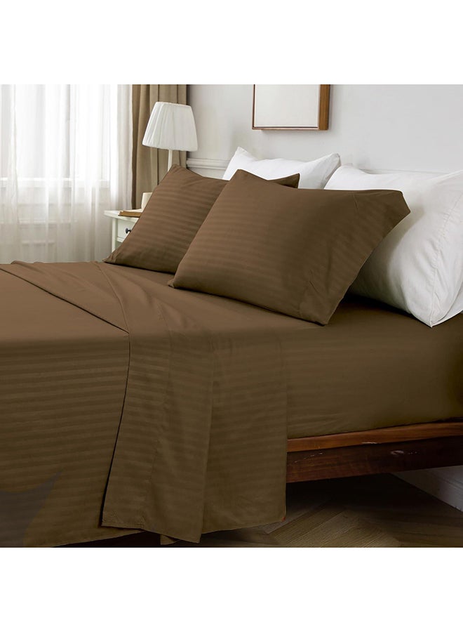 HOTEL COLLECTION Stripe COFFEE BROWN Fitted Sheet 160x200 cm with 2 Pillow Cases - Image 1