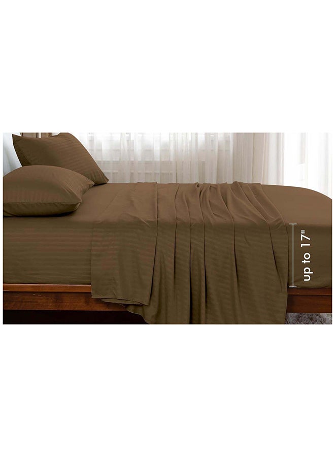 HOTEL COLLECTION Stripe COFFEE BROWN Fitted Sheet 160x200 cm with 2 Pillow Cases - Image 2