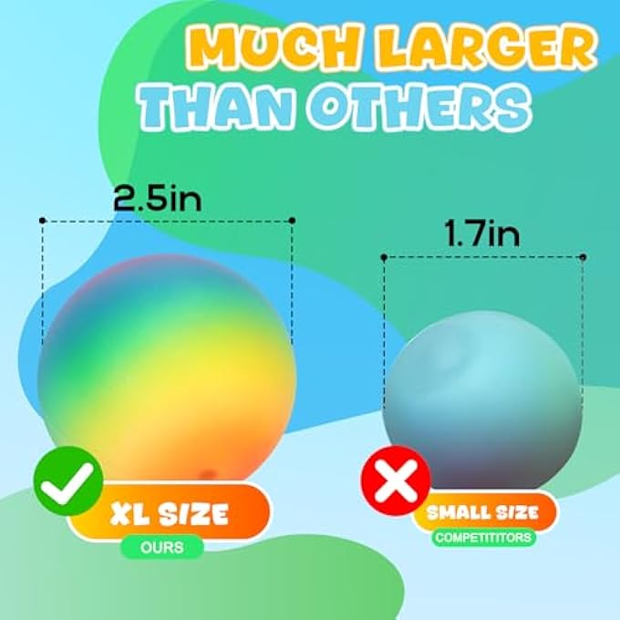 TMHAI Stress Balls 12 Pack for Kids Adults, 2.5" XL Sensory Squishy Balls Bulk, Squeeze Large Fidget Balls for Anxiety and Stress Relief, Calm Down Item for Boys Girls Children with ADHD Autism - Image 2