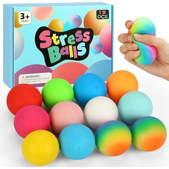 TMHAI Stress Balls 12 Pack for Kids Adults, 2.5" XL Sensory Squishy Balls Bulk, Squeeze Large Fidget Balls for Anxiety and Stress Relief, Calm Down Item for Boys Girls Children with ADHD Autism - Image 1