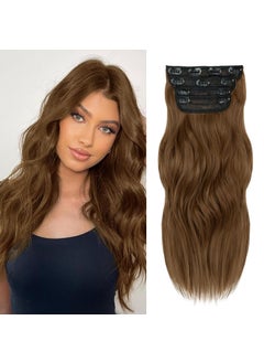 NAYOO NAYOO 4PCS Clip in Hair Extensions Long Wavy Curly Synthetic Thick Hairpieces Chestnut Brown for Women with Fiber Double Weft Hair Full Head20 Inch Medium Brown 