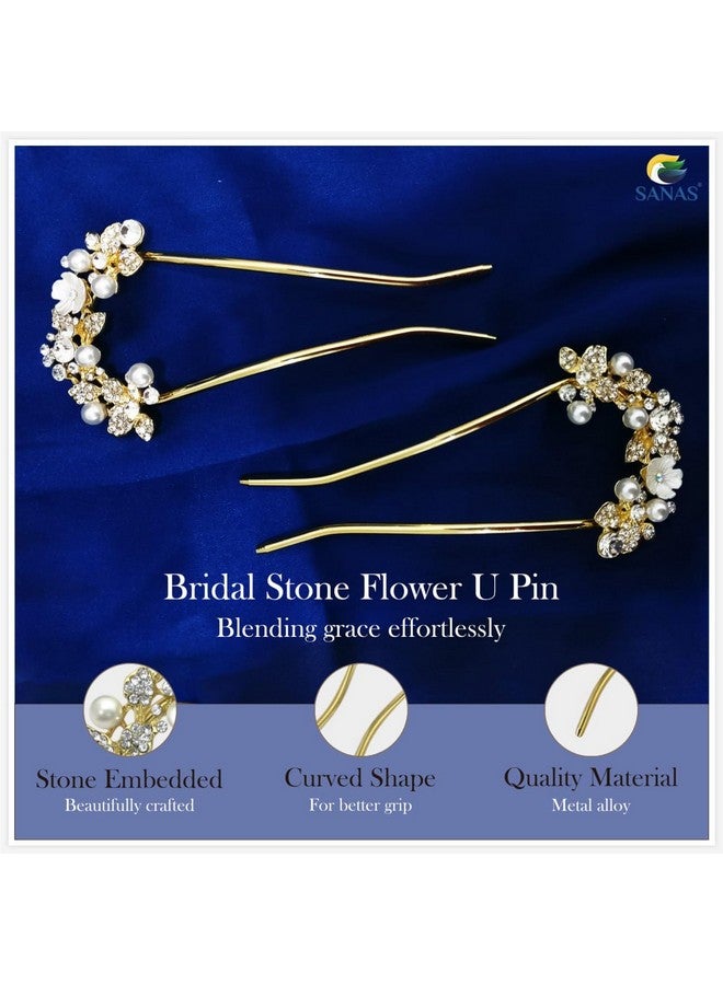 Sanas Bridesmaid Hair Pin 1Pc Clip Holder Hairpin Wedding Hair Barrettes U Sticks Rhinestone Fork Decoration Chopsticks For Women And Girls 1Pc (Golden)  - Image 3