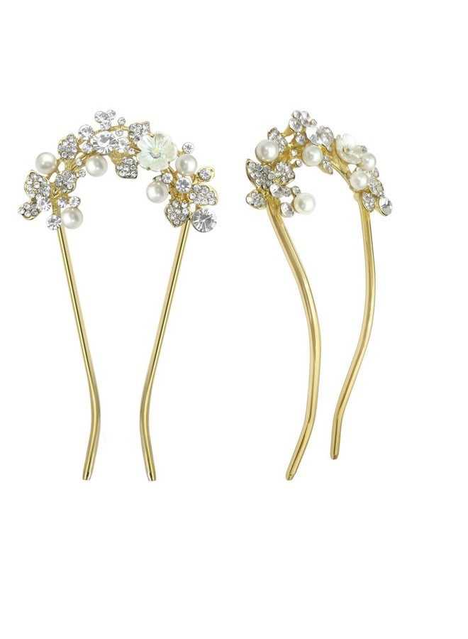 Sanas Bridesmaid Hair Pin 1Pc Clip Holder Hairpin Wedding Hair Barrettes U Sticks Rhinestone Fork Decoration Chopsticks For Women And Girls 1Pc (Golden)  - Image 1