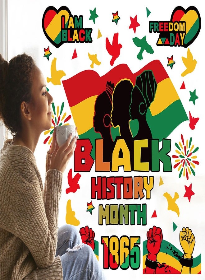 وولاين ملصقات نوافذ قابلة لإعادة الاستخدام من Whaline، 8 أوراق، لشهر التاريخ الأسود، ويوم التحرير (جونتينث)، ويوم الحرية، ومستلزمات حفلات عيد استقلال الأمريكيين من أصل أفريقي. - Image 4