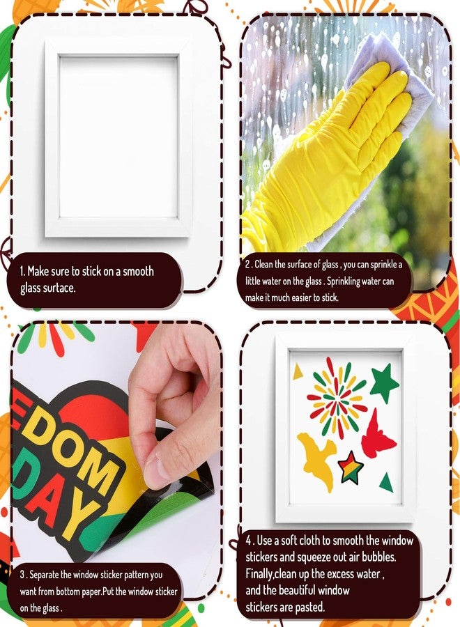 وولاين ملصقات نوافذ قابلة لإعادة الاستخدام من Whaline، 8 أوراق، لشهر التاريخ الأسود، ويوم التحرير (جونتينث)، ويوم الحرية، ومستلزمات حفلات عيد استقلال الأمريكيين من أصل أفريقي. - Image 3