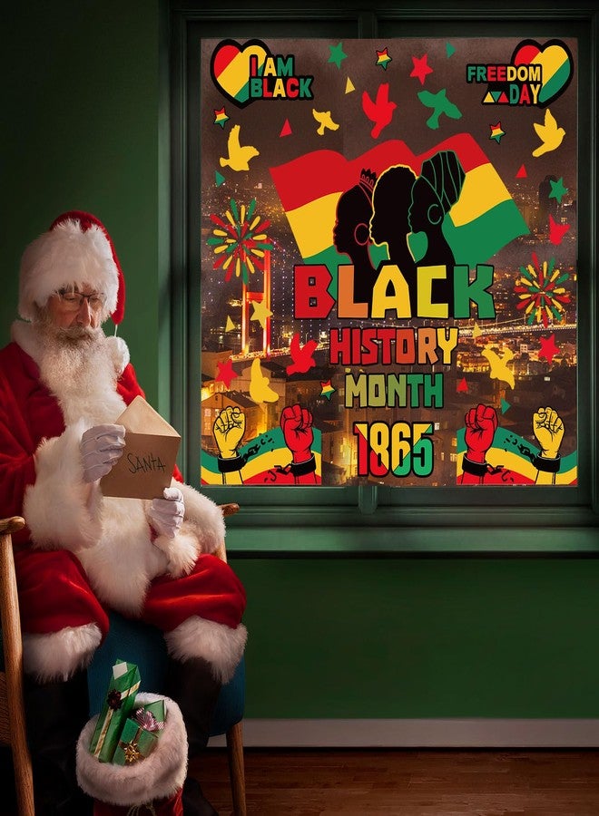 وولاين ملصقات نوافذ قابلة لإعادة الاستخدام من Whaline، 8 أوراق، لشهر التاريخ الأسود، ويوم التحرير (جونتينث)، ويوم الحرية، ومستلزمات حفلات عيد استقلال الأمريكيين من أصل أفريقي. - Image 5