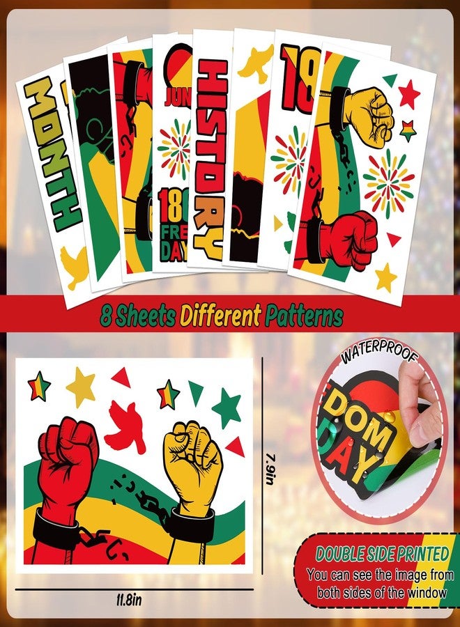 وولاين ملصقات نوافذ قابلة لإعادة الاستخدام من Whaline، 8 أوراق، لشهر التاريخ الأسود، ويوم التحرير (جونتينث)، ويوم الحرية، ومستلزمات حفلات عيد استقلال الأمريكيين من أصل أفريقي. - Image 2
