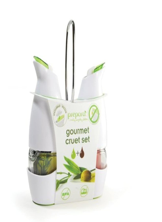 Prepara Gourmet Cruet Set with Chrome Carrier, White - Image 1