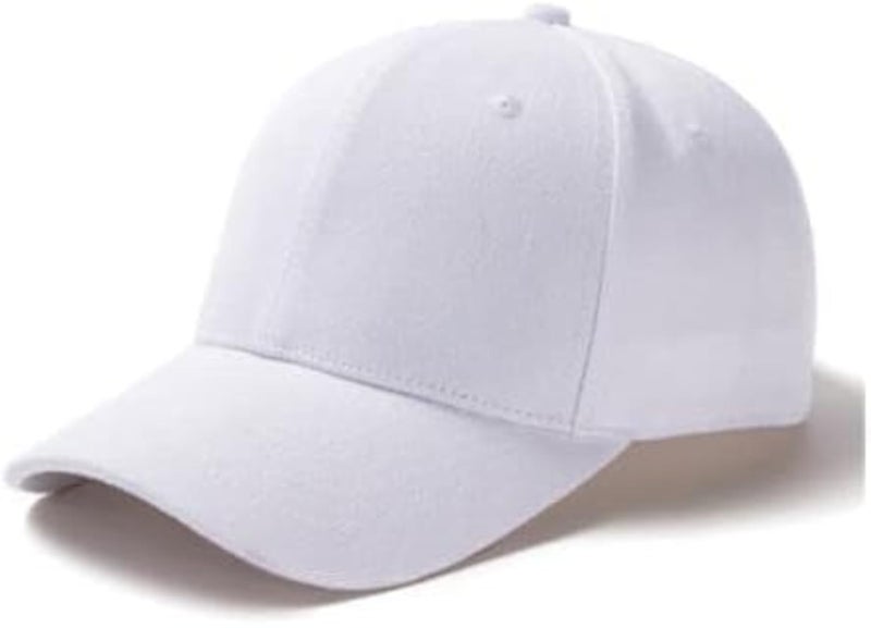 Classic Baseball Cap, White, Adjustable 6-Panel Cotton