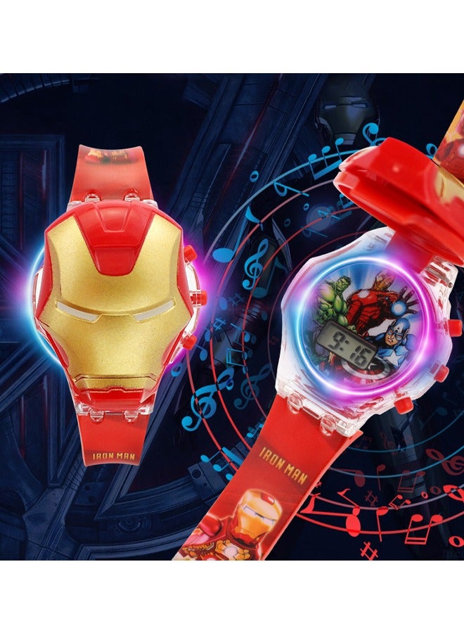 Iron Man Cartoon Children's Watch, Children's Glowing Watch Toy with Light Effect, Kids Electronic Watch with Music, Flip-top Cartoon Watch for Kids - Image 1
