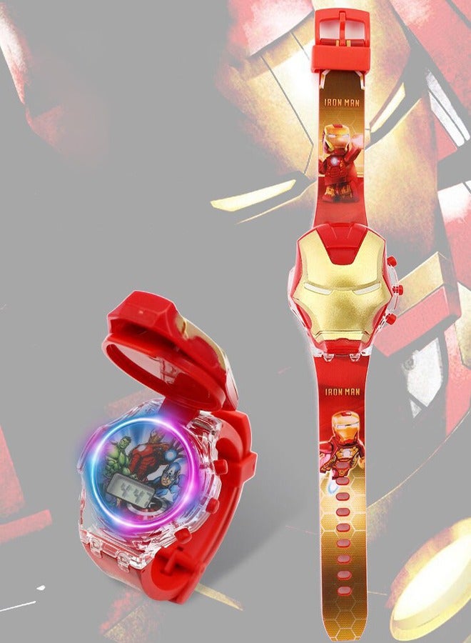 Iron Man Cartoon Children's Watch, Children's Glowing Watch Toy with Light Effect, Kids Electronic Watch with Music, Flip-top Cartoon Watch for Kids - Image 4