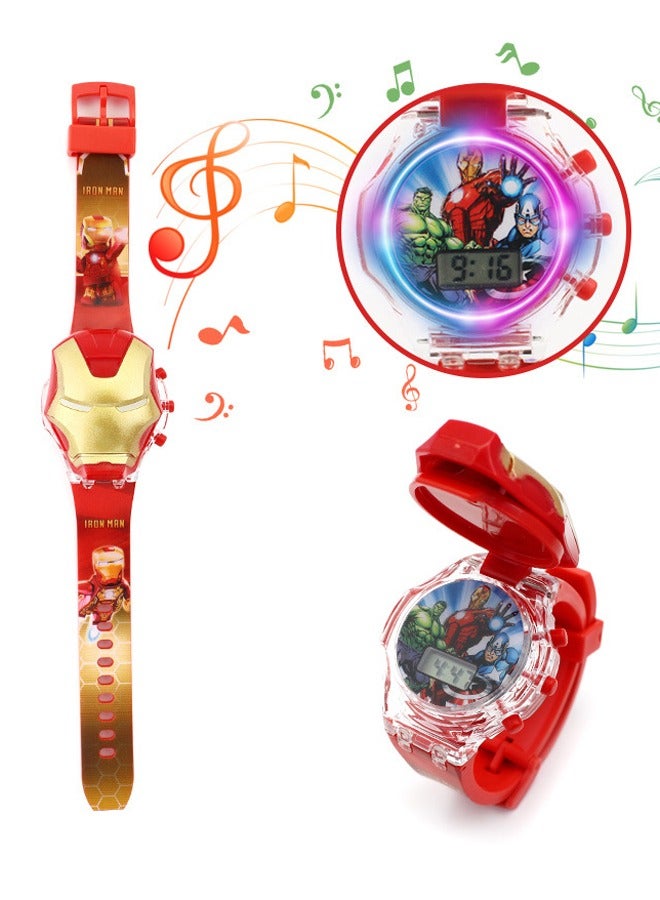 Iron Man Cartoon Children's Watch, Children's Glowing Watch Toy with Light Effect, Kids Electronic Watch with Music, Flip-top Cartoon Watch for Kids - Image 2