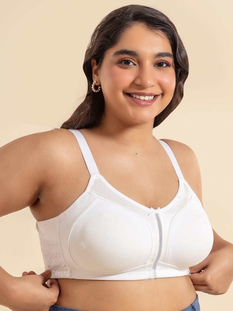 NYKD (NYB101 Cotton Non Padded & Non Wired Everyday Bra for Women | M-Frame Structure for Bounce Control with Full Coverage & Super Soft Wide Straps - White - Image 3