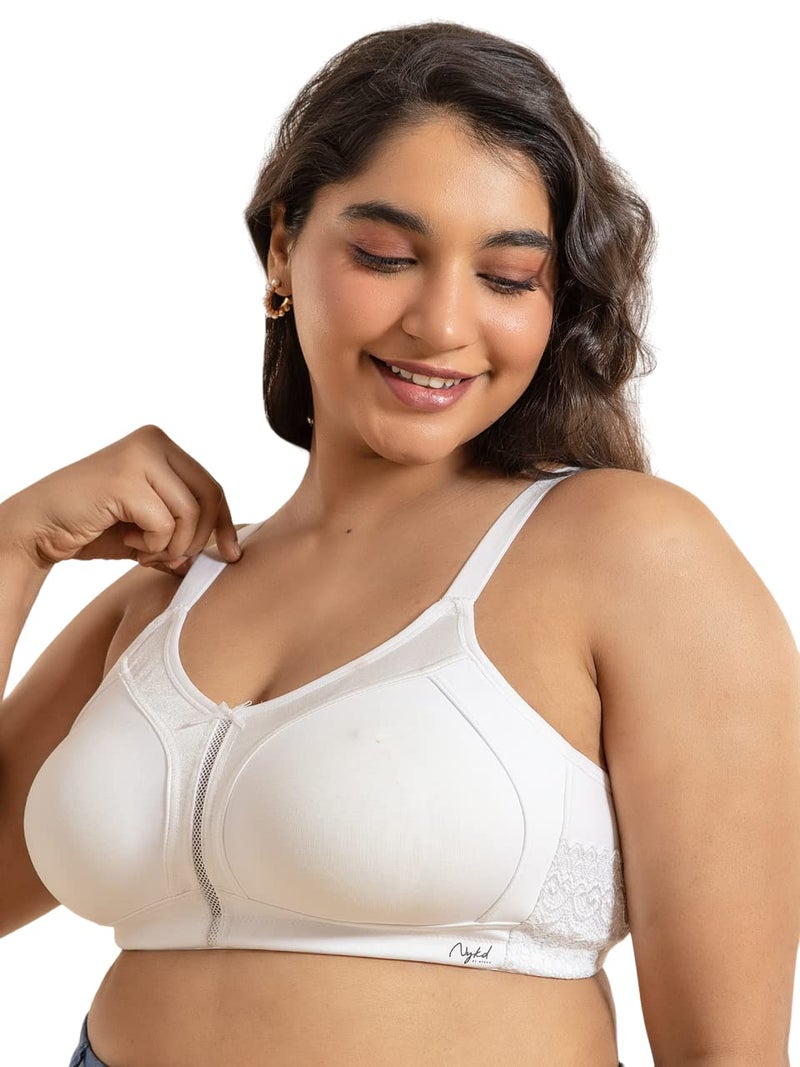 NYKD (NYB101 Cotton Non Padded & Non Wired Everyday Bra for Women | M-Frame Structure for Bounce Control with Full Coverage & Super Soft Wide Straps - White - Image 1