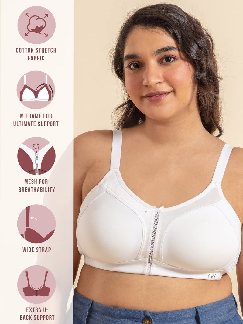 NYKD (NYB101 Cotton Non Padded & Non Wired Everyday Bra for Women | M-Frame Structure for Bounce Control with Full Coverage & Super Soft Wide Straps - White - Image 2