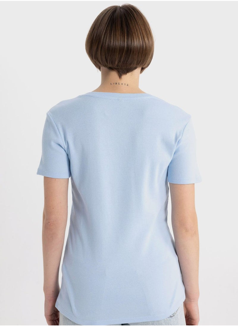 DeFacto - Slim Fit V-Neck Ribana Short Sleeve T-Shirt - Image 1