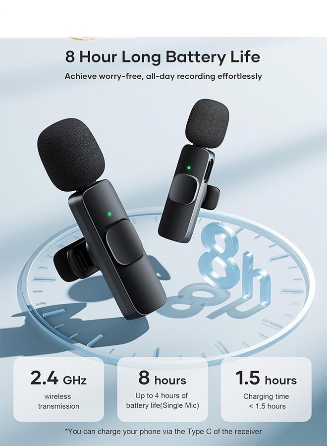 Bukela Professional Wireless Lavalier Lapel Microphone for iPhone, iPad - Cordless Omnidirectional Condenser Recording Mic for Interview Video Podcast Vlog YouTube, Bluetooth, Black(Type C+Lighting interface receiver) - Image 5
