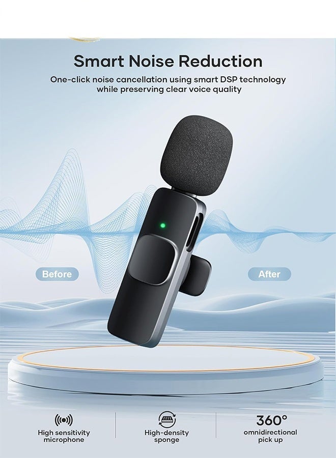 Bukela Professional Wireless Lavalier Lapel Microphone for iPhone, iPad - Cordless Omnidirectional Condenser Recording Mic for Interview Video Podcast Vlog YouTube, Bluetooth, Black(Type C+Lighting interface receiver) - Image 4