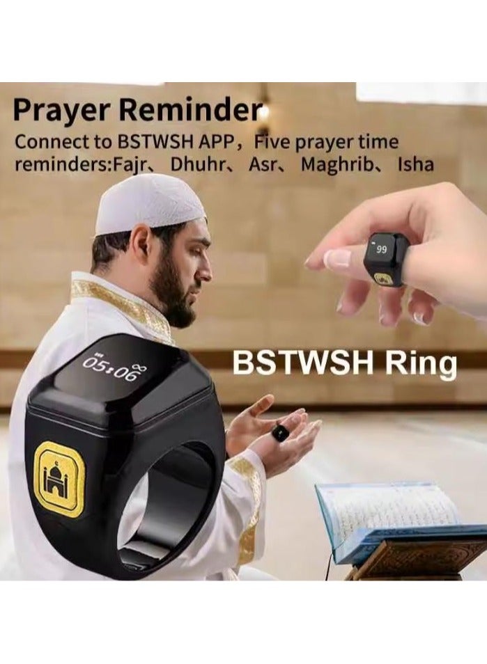 BSTWSH Innovative BSTWSH Ring: Multifunctional Islamic Smart Ring Featuring App Connectivity, Real-Time Prayer Notifications, Electronic Tasbih, Qibla Direction, and Time Display - Image 2