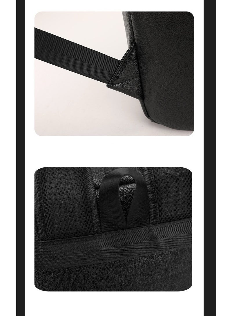 حقيبة ظهر رجالية للأعمال بسعة كبيرة مصنوعة من الجلد الأسود بتصميم بسيط مقاس 16 بوصة، حقيبة كمبيوتر محمول متعددة الوظائف، كاميرا، جهاز لوحي، حقيبة حمل متعددة الاستخدامات - Image 5