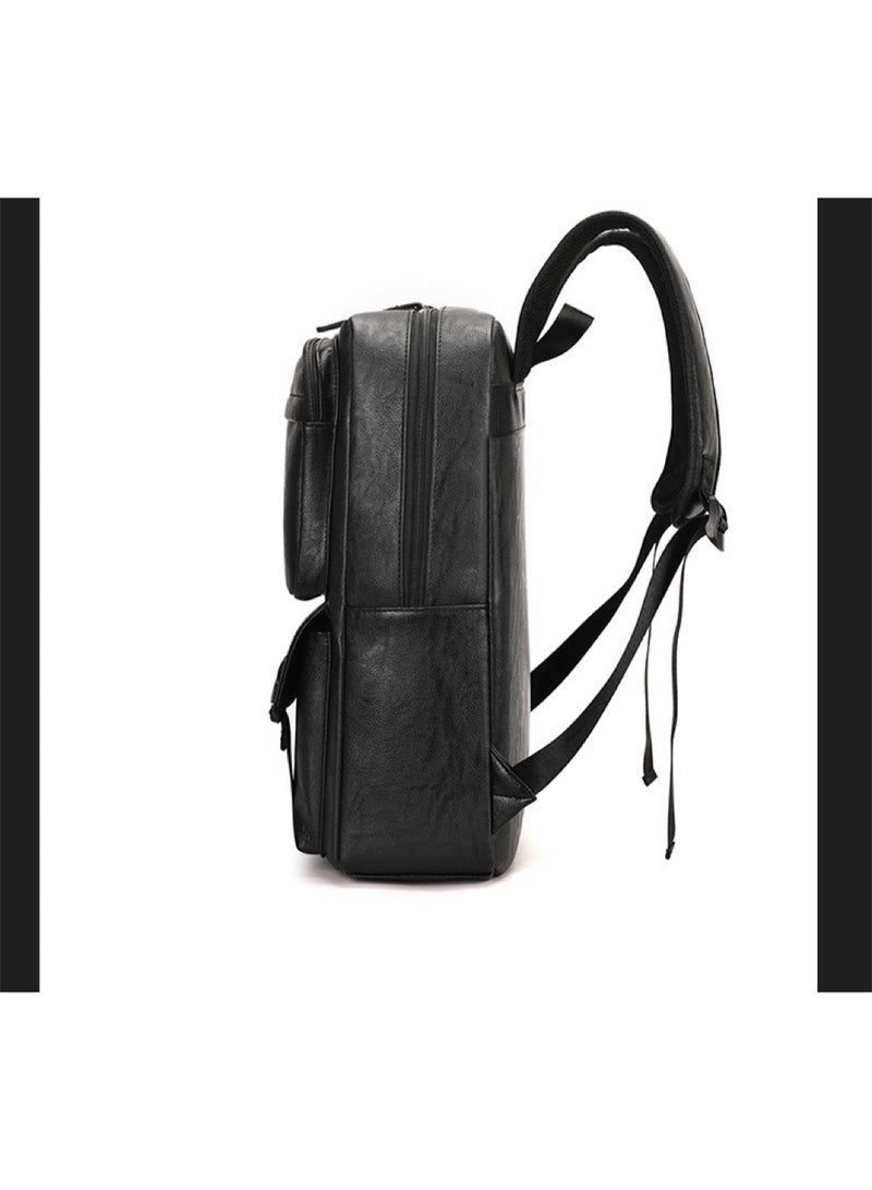 حقيبة ظهر رجالية للأعمال بسعة كبيرة مصنوعة من الجلد الأسود بتصميم بسيط مقاس 16 بوصة، حقيبة كمبيوتر محمول متعددة الوظائف، كاميرا، جهاز لوحي، حقيبة حمل متعددة الاستخدامات - Image 3