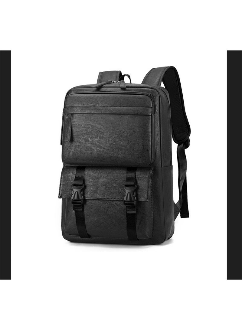 حقيبة ظهر رجالية للأعمال بسعة كبيرة مصنوعة من الجلد الأسود بتصميم بسيط مقاس 16 بوصة، حقيبة كمبيوتر محمول متعددة الوظائف، كاميرا، جهاز لوحي، حقيبة حمل متعددة الاستخدامات - Image 2