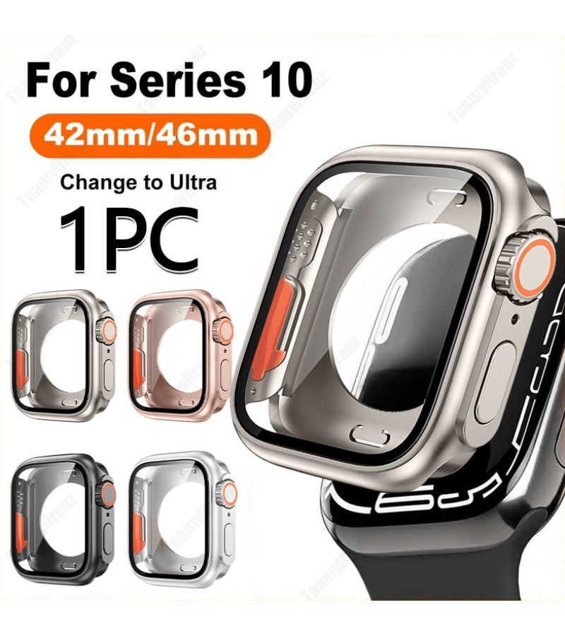 Tempered Film Protective Case Hard PC Frame For Apple Watch 44mm Series 4 5 6 SE Rose Golden Transforms To Ultra Appearance Screen Protector Scratch Proof - Image 1