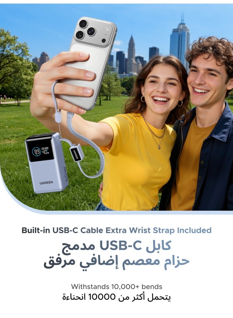 Ugreen 10000mAh 55W Pocket Size Power Bank Fast Charging with Built-in Cable, Compact Portable Small size Fast Charger Battery Pack with Smart TFT Digital Display, 35W Fast Input, Powerbank for Samsung, iPhone, Xiaomi Devices and Travel Use-Silver 10000 55W Mini Braided C cable-Silver - Image 5