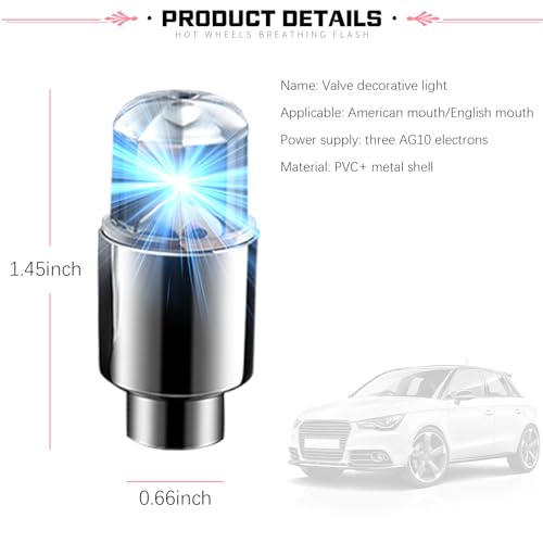 Fluher 6 PCS Car Tire Valve Light, Cool Modified Night Light Safety Shock Sensor Flash Light, Waterproof Tire Valve Stem LED Light Cap, Universal Wheel Decoration Accessory for Car Motorcycle (Blue) - Image 2