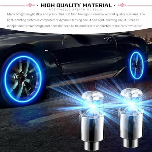 Fluher 6 PCS Car Tire Valve Light, Cool Modified Night Light Safety Shock Sensor Flash Light, Waterproof Tire Valve Stem LED Light Cap, Universal Wheel Decoration Accessory for Car Motorcycle (Blue) - Image 3