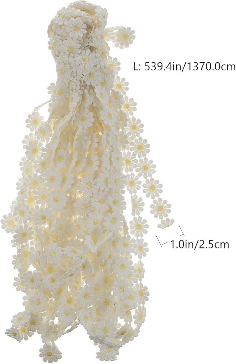 klarako Wedding Decor 15 Yards Daisy Decorating Lace Trims Sun Flower DIY Lace Sewing Embroidery Crafts for Wedding Dress Hair Band Clothes Decoration 2. 5cm Scrapbook Embellishments - Image 4