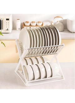 Generic Two-Tiered Dish Rack And Container With A Leak-Resistant X-Shape Drawer, Small Plate Organizer For Effective Dish Drying In Kitchen Environments  - Image 1