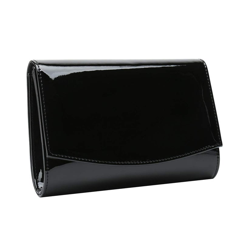 CHARMING TAILOR Patent Leather Flap Clutch for Women Classic Elegant Evening Bag Chic Dress Purse Black