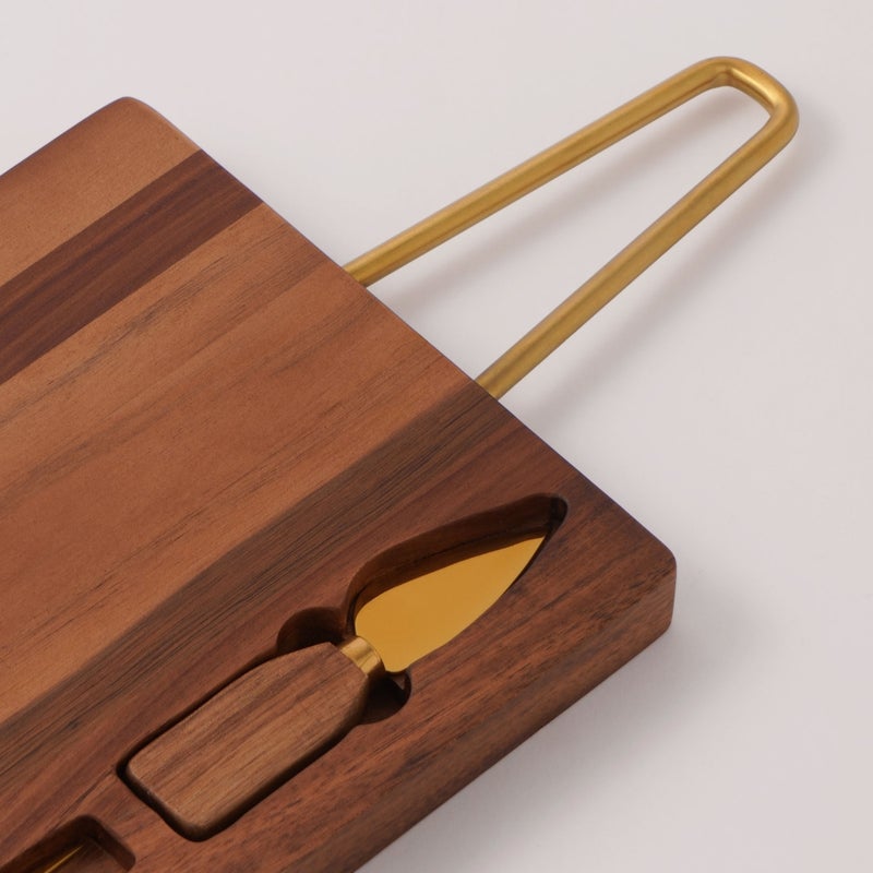Alberto acacia wood cheese board set with metal handle 58.6*20.3*2.5 cm - Image 3