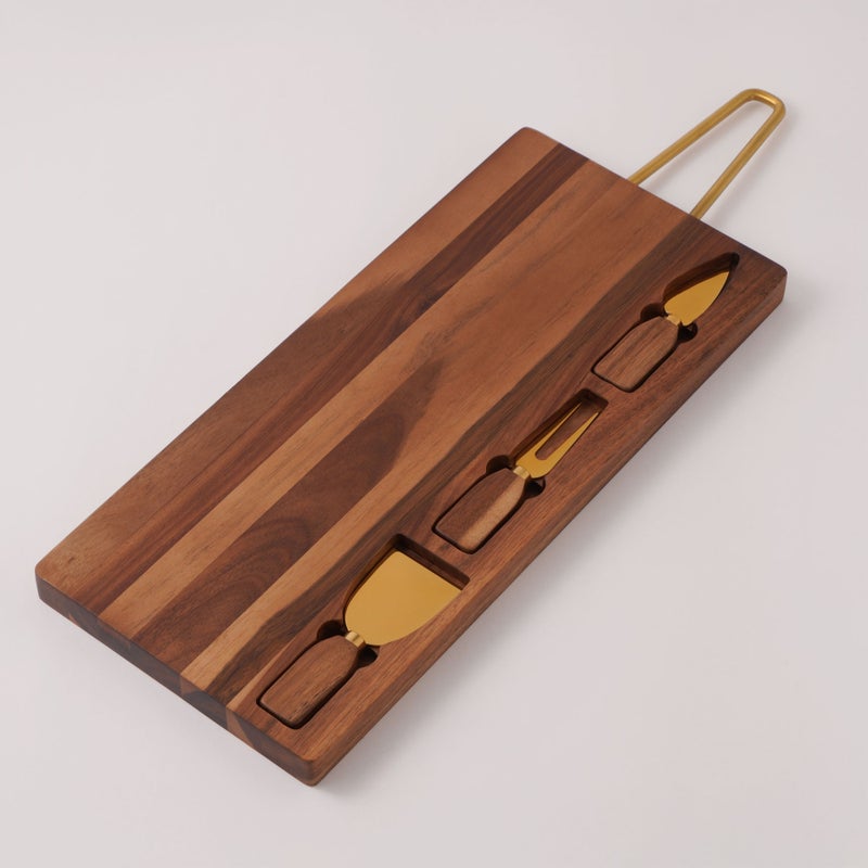 Alberto acacia wood cheese board set with metal handle 58.6*20.3*2.5 cm - Image 1