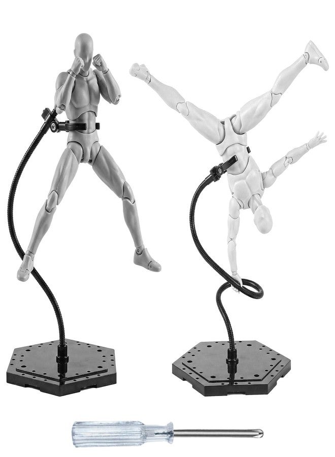 Xyembu 2 Pcs Black Action Figure Stand, Action Figure Display Holder Stand Base, Doll Model Support Stands, Stop Motion Rig, Adjustable Metal Support Arm, Model Display Stands with Screwdriver - Image 1