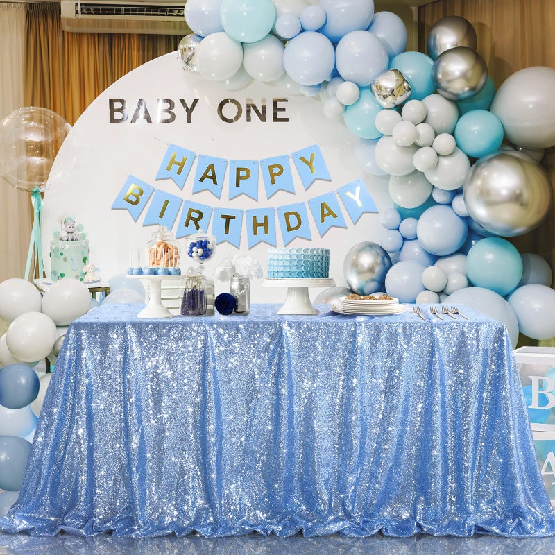 BCOOL Sequin Tablecloths Rectangular Table Overlays Baby Blue Spring Decorations Sparkly Cloth for Reception Baby Shower Tablecloth 90x156inch