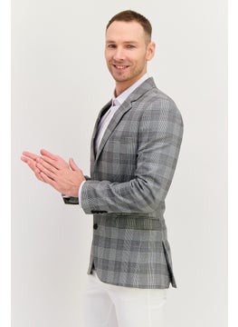 Asos Design Men Regular Fit Whale Check Semi- Formal Suit Blazer, Grey  - Image 2