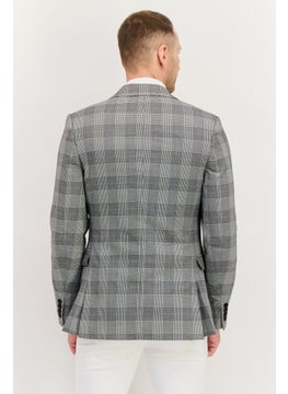 Asos Design Men Regular Fit Whale Check Semi- Formal Suit Blazer, Grey  - Image 3