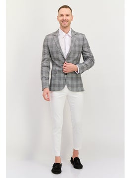 Asos Design Men Regular Fit Whale Check Semi- Formal Suit Blazer, Grey  - Image 4
