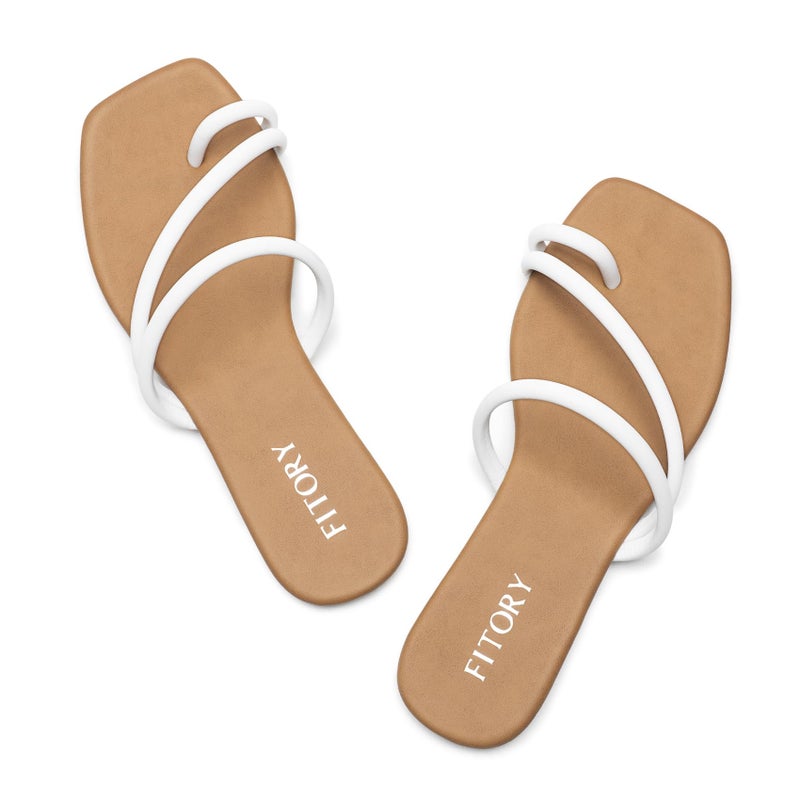 FITORY Women's Cross Strap Flat Sandals,Fashionable Toe Ring Thong,Open Toe Slide Shoes for Summer White Size 9 - Image 4