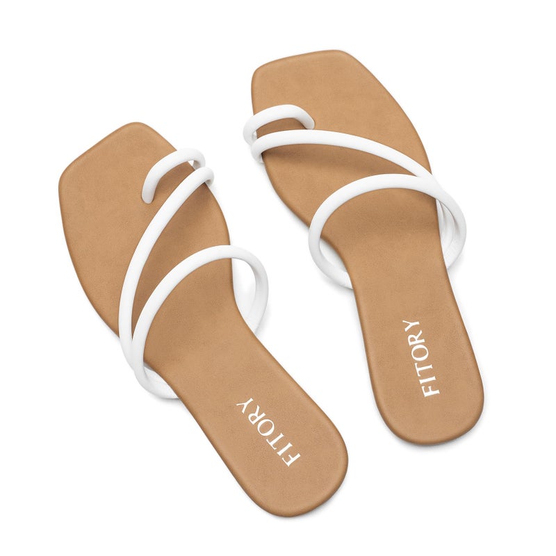 FITORY Women's Cross Strap Flat Sandals,Fashionable Toe Ring Thong,Open Toe Slide Shoes for Summer White Size 9 - Image 1