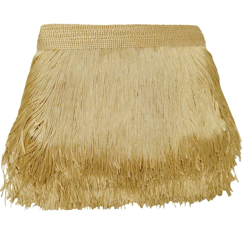 Lauthen.S 10 Yards Of 6"" Chainette Fringe Trim Tassel Sewing Trim For Diy Craft Latin Dress Lamp Shade Decoration (6 Inches X 10 Yards  Light Gold)
