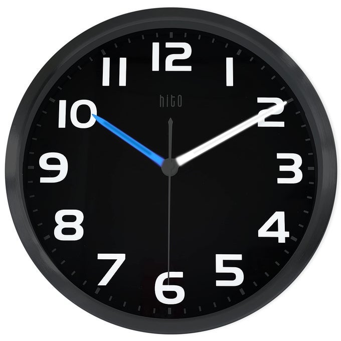 12 INCH NIGHT LIGHT WALL CLOCK BATTERY OPERATED BRIGHTNESS ADJUSTABLE METAL FRAME GLASS COVERHANDS NUMBERS ILLUMINATE