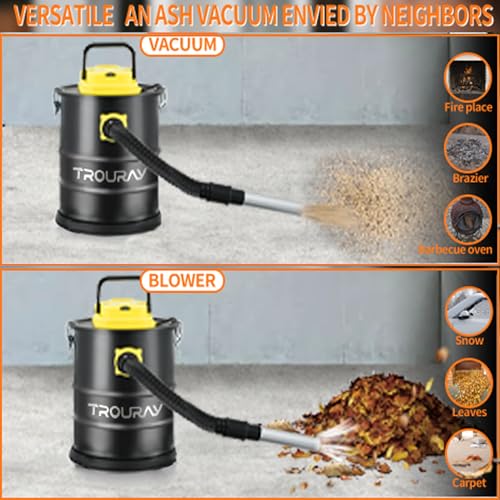 TROURAY Ash Vacuum Cleaner,2.6 Gallon Heat-Resistant Lightweight Canister Vac Cleaners with 800W Powerful Suction and Blowing for Home - Image 3