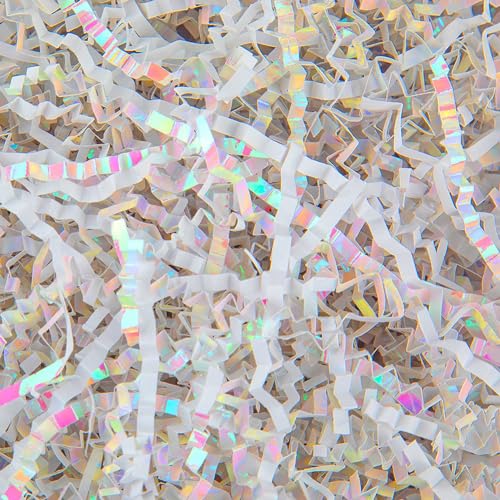 Caleihd 1/2 LB Crinkle Cut Paper Shredded Filler Paper for Gift Baskets Gift Box Confetti Shreds Decoration Stuffing for Birthday, Weddings, Anniversaries, Christmas Wrapping Diamond White