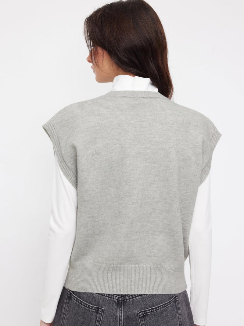 CIDER Women's Sweaters Vest Casual Short Sleeve Crewneck Knit Floral Cute Sweater Trendy Spring Outfit: Grey, L - Image 4