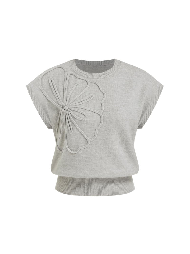 CIDER Women's Sweaters Vest Casual Short Sleeve Crewneck Knit Floral Cute Sweater Trendy Spring Outfit: Grey, L - Image 1