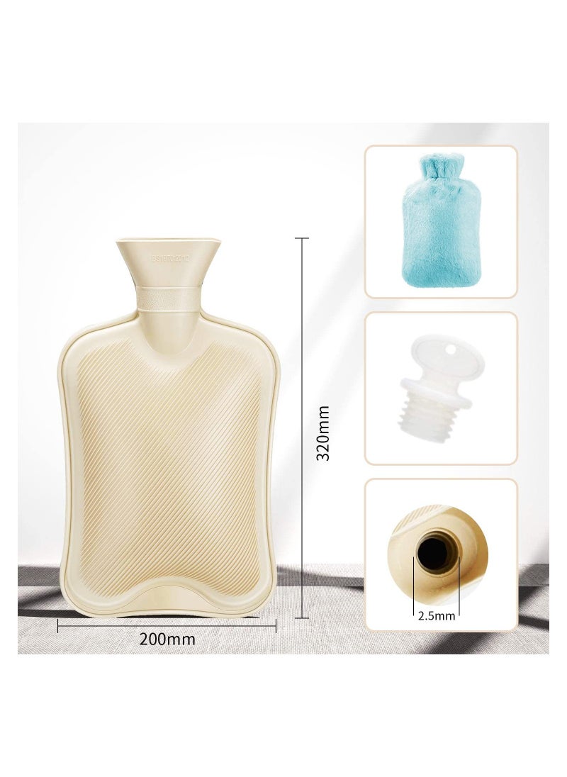 SYOSI Hot Water Bottle with Soft Fleece Cover 2L Classic Bag for Cold Therapy Pain Relief Back Neck Period Cramps Relieve Stress Pack and Feet Warmer Blue  - Image 4