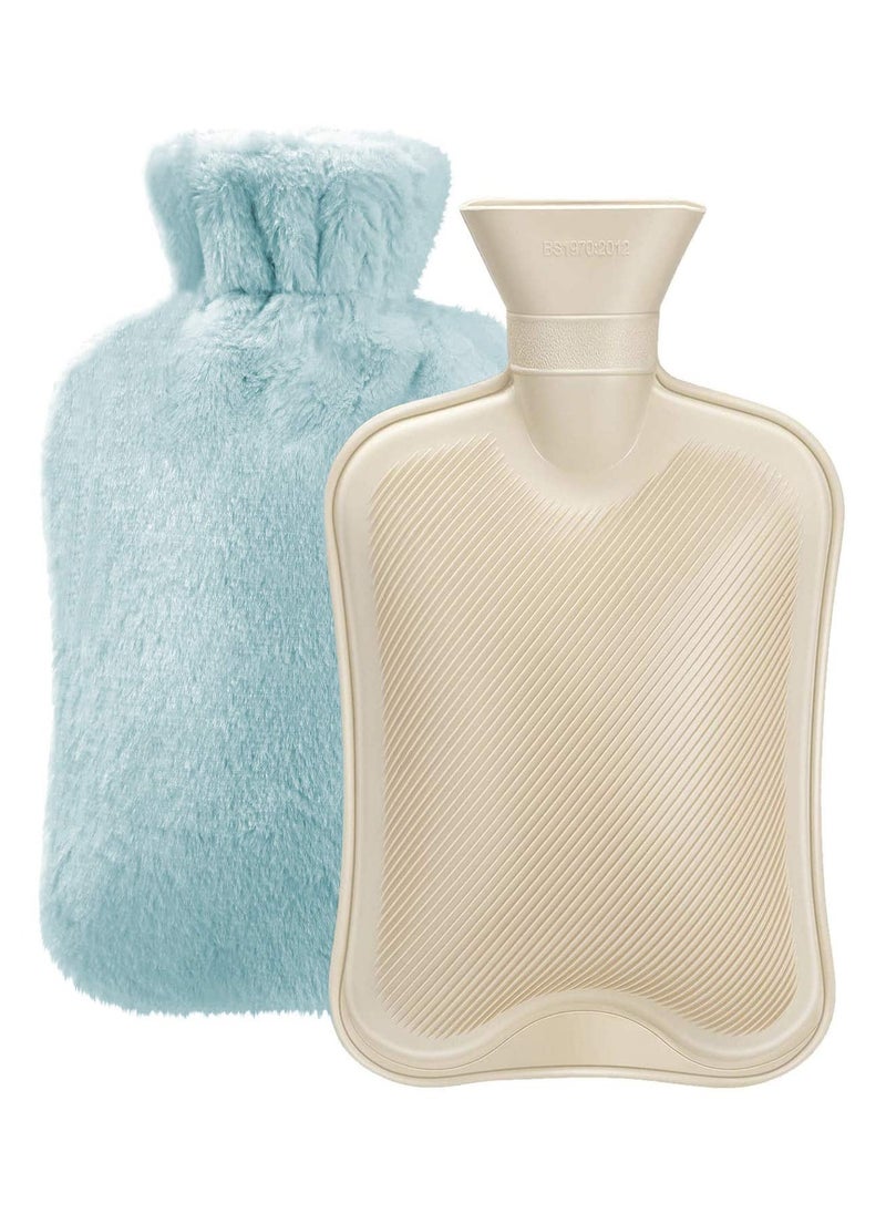 SYOSI Hot Water Bottle with Soft Fleece Cover 2L Classic Bag for Cold Therapy Pain Relief Back Neck Period Cramps Relieve Stress Pack and Feet Warmer Blue  - Image 1